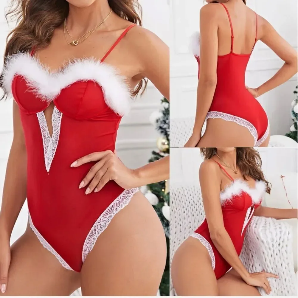 Women's Christmas Lingerie Outfit Fancy Bodysuit Underwear Babydoll Nightwear US